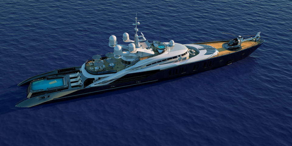 yacht a motore con piscina a poppa